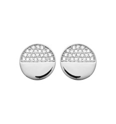 Boucles d'oreilles puces femme demi cercle Argent rhodié Zircons