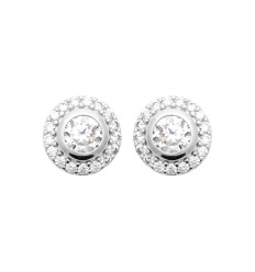 Boucles puces d'oreilles femme Argent 925 rhodié rondes Zircons sertis