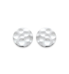 Boucles d'oreilles rondes puces femme Argent 925 rhodié martelé