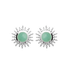 Boucles d'oreilles puces soleil et pierre Aventurine verte Argent 925 rhodié