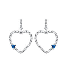 Boucles d'oreilles pendantes Argent 925 Oxydes de Zirconium coeur bleu