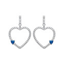 Boucles d'oreilles pendantes Argent 925 Oxydes de Zirconium coeur bleu