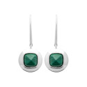 Boucles d'oreilles pendantes Argent rhodié pierre Malachite verte carrée