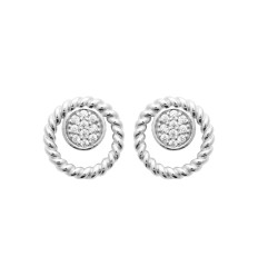 Boucles d'oreilles anneau torsadé Argent 925 rhodié et Oxydes de Zirconium