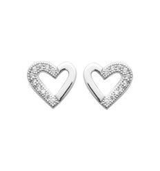 Boucles d'oreilles coeur puces Argent 925 rhodié Oxydes de Zirconium