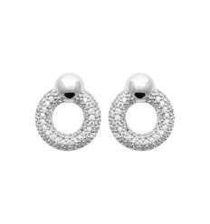Boucles d'oreilles anneau épais boule Argent 925 rhodié Oxydes de Zirconium