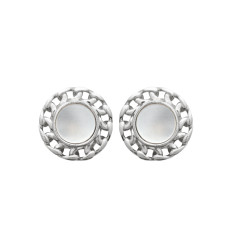 Boucles d'oreilles Nacre Argent rhodié rondes maillons ajourés