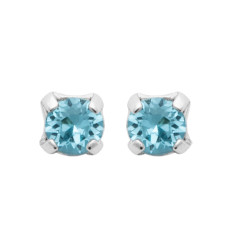 Clous d'oreilles femme Tige Argent rhodié 3 mm et Cristal bleu 4 griffes