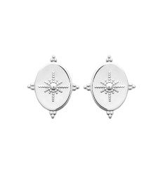 Boucles d'oreilles Argent 925 rhodié femme ovale rayons de soleil