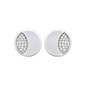Boucles d'oreilles Nacre puces demi lune et Zircons femme Argent rhodié