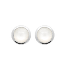 Boucles d'oreilles puces rondes Pierre de Lune Argent rhodié