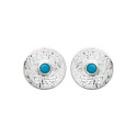 Boucles d'oreilles puces rondes Pierre bleu turquoise Argent rhodié